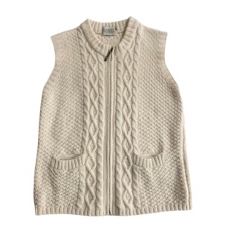 Blarney Aran Originals Merino Wool Zip Sweater Vest Cream Cable Knit Womens M
